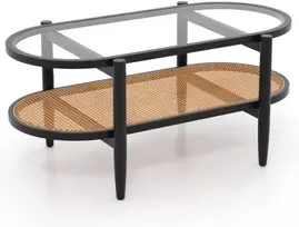 Promotions Kavos staliukas 101.6x55.9x47 cm Juodas grūdintas stiklas Akacijos medis