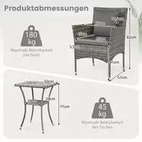 Promotions Sodo baldų komplektas 3 dalių rotango bistro komplektas 57x57x82 cm pilkas rotangas
