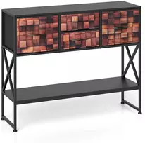 Promotions Konsolinis stalas 98.5x29x79.5 cm Rudos spalvos audinio stalčiai ir metalinis rėmas