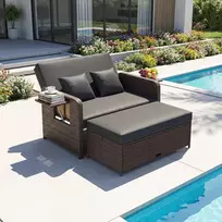 Promotions Lauko poilsio baldų komplektas, atlošiama sofa su pufiku, juodas rotangas
