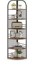 Promotions Kampinė lentyna 6 lygių laisvai stovinti knygų lentyna 42x42x181,5 cm ruda metalinė