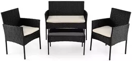 Promotions Sodo baldų komplektas 2 kėdės, suoliukas, stalas 98x59,5x81 cm, smėlio spalvos rotangas