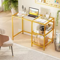 Promotions Stalas Grūdintas Stiklas su Plieno Rėmu 106x51x77,5 cm Auksas