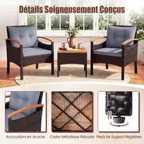 Promotions Lauko baldų komplektas 3 dalių rotango kėdės ir kavos staliukas 60,5x60x73 cm pilka
