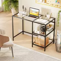 Promotions Rašomasis stalas 106x51x77,5 cm Juodas grūdintas stiklas ir plienas