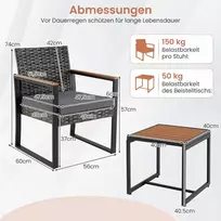 Promotions Balkono baldų komplektas 3 dalių 2 kėdės šoninis staliukas 6 cm pagalvėlės pilka
