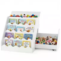 Promotions Vaikiška knygų lentyna ir žaislų laikymo organizatorius 63x49x61,5 cm balta MDF