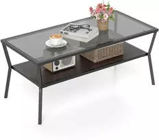 Promotions Kavos staliukas 106.5x50.5x46.5 cm Pilka Juoda Stiklas Metalas