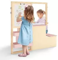 Promotions Vaikiškas piešimo stovas ir stalo rinkinys, daugiafunkcis medinis meno centras, rožinis