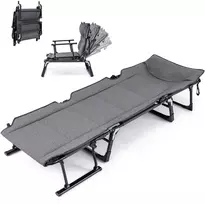 Lauko baldų komplektas Promotions Sulankstoma stovyklavimo lova ir sofos kėdė 180.3x67.3x38.1 cm Pilka metalinė