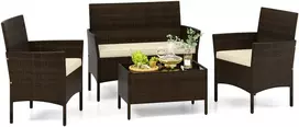 Lauko baldų komplektas Promotions Lauko poilsio baldų komplektas 100.3x57.2x81.3 cm, smėlio spalvos, rotangas