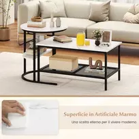 Promotions Kavos staliukų rinkinys 2-in-1 modulinis, dirbtinio marmuro viršus, baltos spalvos metalinis, su saugojimo vieta