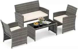 Lauko baldų komplektas Promotions Lauko poilsio baldų komplektas 106.7x64x44.5 cm Šviesiai balta Rotangas