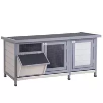 Žiemos metu atsparus triušių namelis iš medžio 112x50x54 cm, triušių narvas su bitumine stogo danga, 2 durys, metalinis tinklelis, triušių būda, skirta triušiams, jūrų kiaulytėms, lauko, pilka+juoda