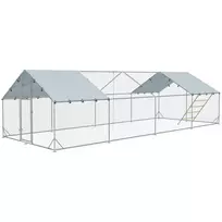 Viščiukų Aptvaras, Pagamintas iš Plieno | 300 x 800 x 195 cm, Viščiukų Narvas su UV Atspariu Dangčiu, Šėrimo Durelėmis, Pakabinama Lesyklė, Skirtas 24-30 Viščiukų, Smulkiems Gyvūnams, Sidabrinė