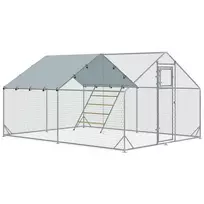 Viščiukų Aptvaras, Pagamintas iš Plieno | 300 x 400 x 195 cm, Viščiukų Narvas su UV Atspariu Dangčiu, Šėrimo Durelėmis, Pakabinama Lesyklė, Skirtas 12-18 Viščiukams, Smulkiems Gyvūnams, Sidabrinė