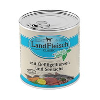 LandFleisch šunų konservai su paukštienos širdelėmis ir menkių mėsa, 800 g