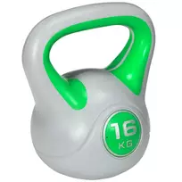 Svorio kamuolys, virdulys (kettlebell), 16 kg, plokščias pagrindas, didelė rankena, 27 x 17 x 31 cm, žalias