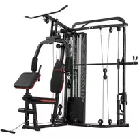 Jėgos treniruoklis su 65 kg svoriais, latų trauka, „Butterfly“ funkcija, reguliuojamu suoleliu bicepsams, kojų treniruokliu