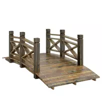Medinis tiltelis su turėklais, sodo tiltelis iš eglės medienos, tvenkinio tiltelis antikvarinės išvaizdos, vaikščiojamas 174 x 78 x 57,5 cm, deginto medžio spalvos