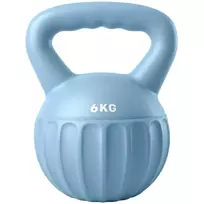 Kettlebell svarmuo 6 kg, pripildytas smėliu, skirtas pradedantiesiems treniruotėms namuose, 17 x 17 x 23 cm, mėlynas