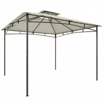 Sodo paviljonas 3x3m, vandeniui atsparus, stabilus, žiemai atsparus, su ištraukiamu viršutiniu rėmu ir dvigubu stogu, kreminės baltos spalvos