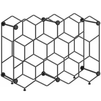 Vyno lentyna 13 butelių, korio dizaino, su reguliuojamomis kojelėmis ir apsauga nuo apvirtimo, metalinė, 43 x 15,5 x 31 cm, juoda