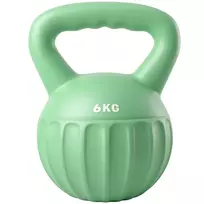Kettlebell 6 kg svoris, pripildytas smėlio, pradedantiesiems jėgos treniruotėms namuose 17 x 17 x 23 cm, žalias
