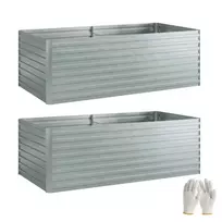 2 dalių cinkuotų pakeltų lysvių rinkinys, 180 x 90 x 60 cm metalinės pakeltos lysvės su saugiu kraštu, sidabrinės