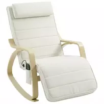 Supamasis krėslas su masažu, šildymu, galvos ir kojų atrama, aksominis apmušalas, poilsio krėslas, kreminės baltos spalvos