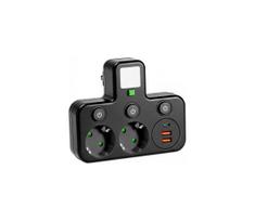 Daugiafunkcinė kištukinė juosta su jungikliu ir LED apšvietimu LINEA 2Z + 3xUSB A/C SCHUKO 4000K juoda