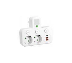 Maitinimo juosta su jungikliu ir LED apšvietimu LINEA 2 lizdai + 3×USB A/C SCHUKO 4000K balta