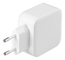 DELTACO USB sieninis įkroviklis, 2x USB-A 2,4 A, iš viso 24 W, baltas USB-AC175