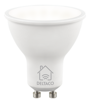 LED lempa DELTACO SMART HOME GU10, WiFI 2.4GHz, 5W, 470lm, 2700K-6500K, 220-240V, balta / SH-LGU10W