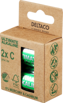 Ultimate Alkaline C baterijos DELTACO pažymėta Nordic Swan ekologiniu ženklu, 2 vnt. pakuotė / ULT-LR14-2P