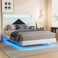 Minkšta lova su LED ir USB, reguliuojamas galvūgalis, velvetas, smėlio+juoda 140x190 (romb.)