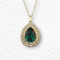 Kaklo papuošalas moterims DiamondSky "Jasmine (Emerald)" su Swarovski kristalais