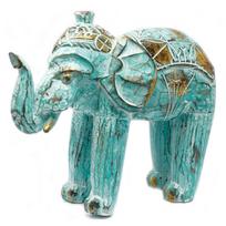 Rankų darbo medinė dramblio statulėlė Turquoise Gold 27 × 24 cm