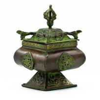 Smilkalų laikiklis keturių simbolių - Tibeto žalvarinis verdigris