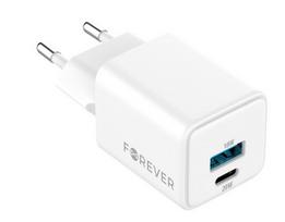 Forever Tc-08 Gan 20w tinklo įkroviklis, 1x Usb-c, 1x Usb, baltas