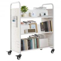 Didelis Knygų Bibliotekos Vežimėlis 150 kg, 3 Dvipusės W Formos Lentynos