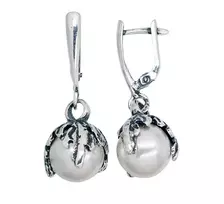 Sidabriniai auskarai anglišku užsegimu, Metalas: Sidabras, Praba: 925°, Akmuo: Perlai (sint.) - 39 mm. - 11.6 g.