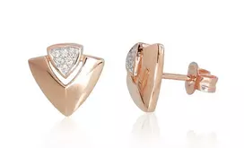 Auksiniai auskarai su brangakmeniais. Metalas: Raudonas Auksas. Praba: 585°. Akmuo: Briliantai - 2.27 g. - 11 mm. - Briliantai (0,06Ct)