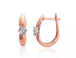 Auksiniai auskarai su brangakmeniais. Metalas: Raudonas/Baltas Auksas. Praba: 585°. Akmuo: Briliantai - 3.03 g. - 17 mm. - Briliantai (0,115Ct)