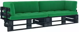 Lauko baldų komplektas Dvivietė sofa iš palečių su pagalvėlėmis, impregnuota pušis