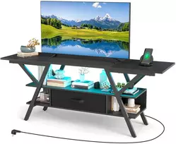 Koduva TV staliukas 65" televizoriui, 3 lygiai su LED apšvietimu, juodas spalvos