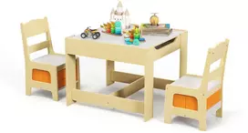 Koduva 3-in-1 vaikų veiklos stalas su 2 kėdėmis pilka/natūrali