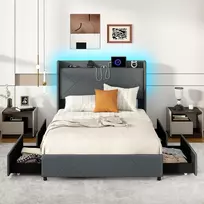 Lova Koduva Dviejų miegamųjų lovos rėmas su LED apšvietimu 160x200 pilkas