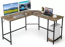 Koduva L formos stalas 138x138cm su 2 lentynomis