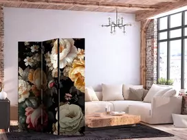 Pertvara - Vintage floristika - gausybė spalvingų gėlių juodame fone - 3 dalių